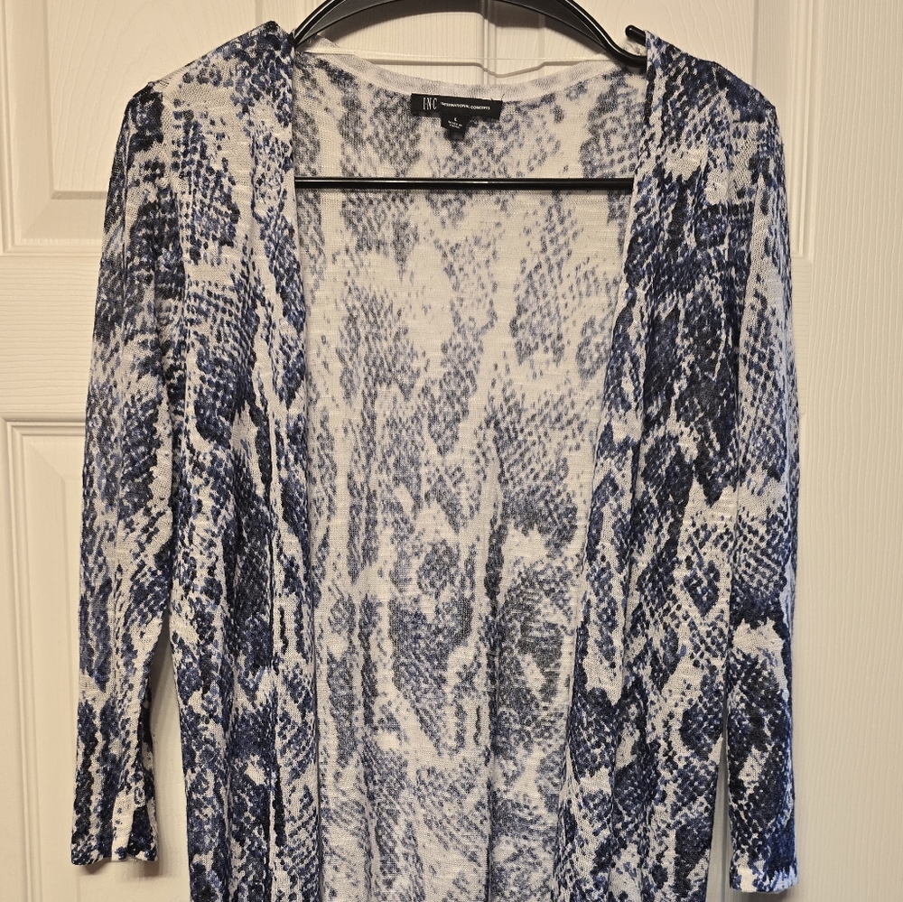 Blue and White Snake Print Cardigan